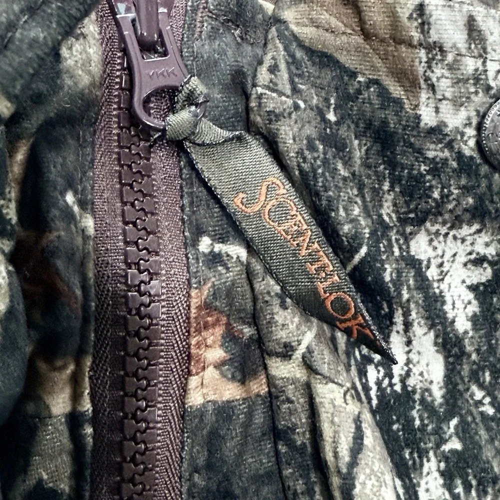 ScentLok Camo‎ Jacket Mens XL Full Zip Snap Hunting Coat Mossy Oak Pockets Lined
